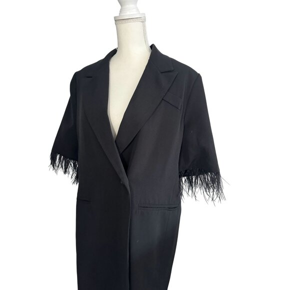 BLACK Faux Feather Sleeve Blazer Dress Size Large - Picture 2 of 6